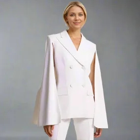 Metaversmall Elegant Solid Loose Chic Blazer For Women Notched Collar Cloak Sleeve Spliced Double Breasted Minimalist Coat Female Style