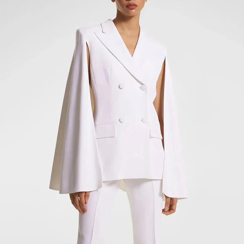 Metaversmall Elegant Solid Loose Chic Blazer For Women Notched Collar Cloak Sleeve Spliced Double Breasted Minimalist Coat Female Style