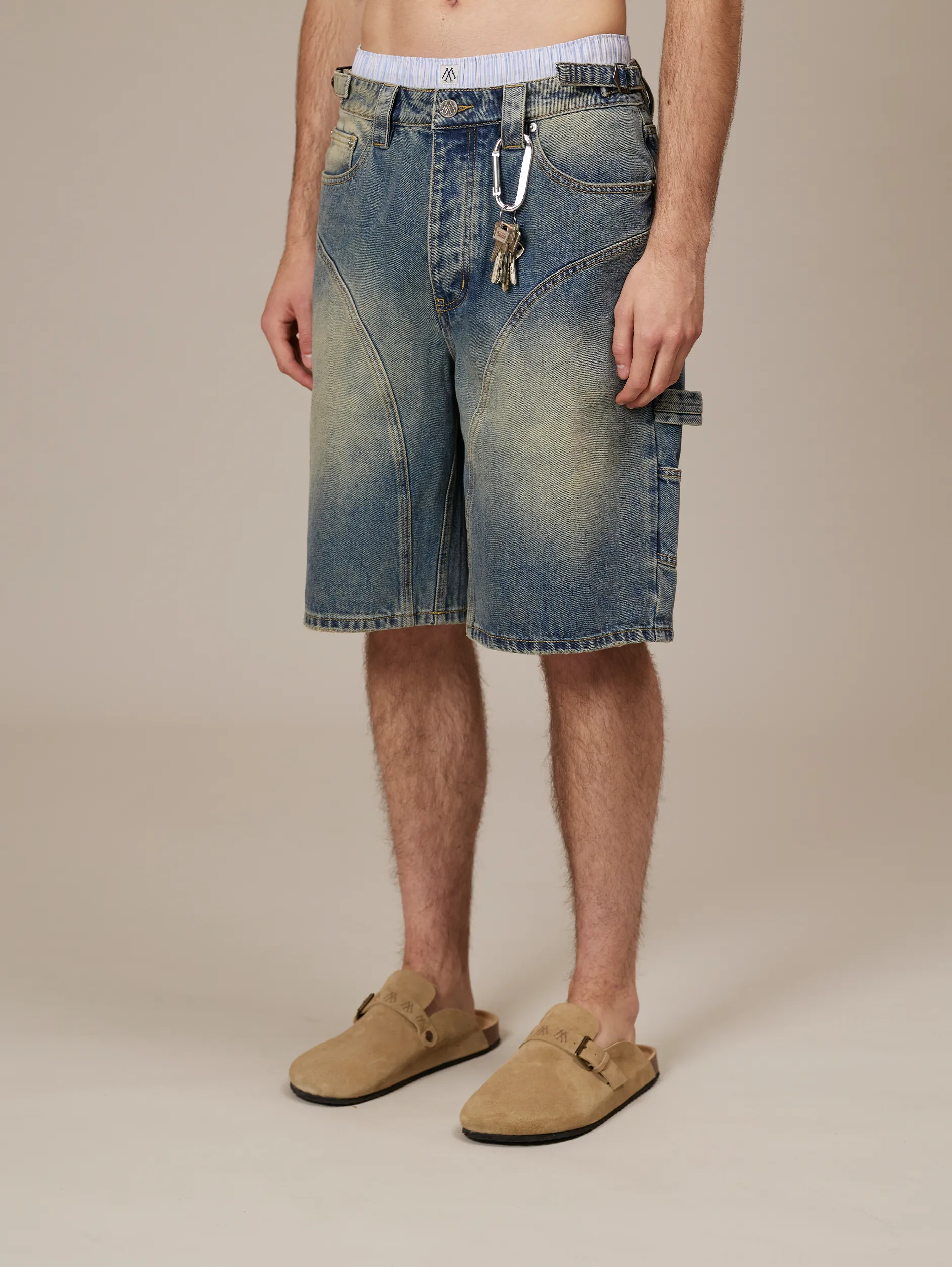 MID BLUE WASHED DENIM JORTS "V1"