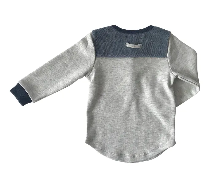 Miki Miette - Garrett Long Sleeve Henley in Soft Grey with Blue (Size 5)