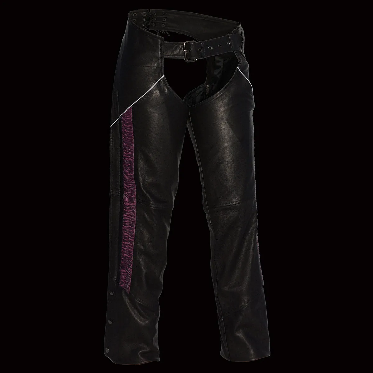 Milwaukee Leather Women's Black and Fuchsia Leather Hip Set Chaps w/