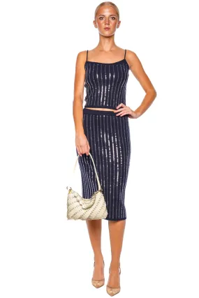 Mimi Navy Sequin Knit Midi Skirt