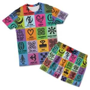 Multi Color Adinkra Symbols T-shirt and Shorts Set