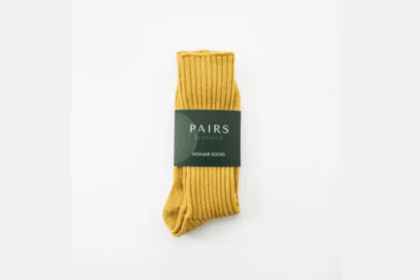 Mustard Mohair   Navy Alpaca Socks  - Made in Britain