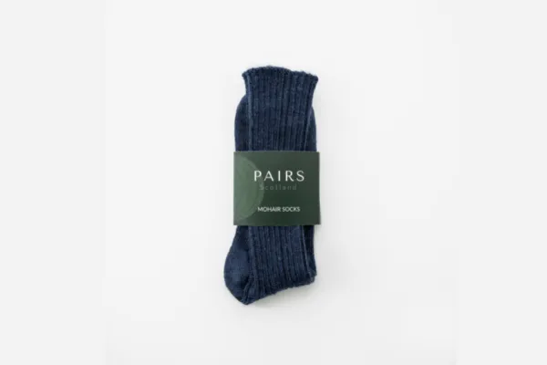 Mustard Mohair   Navy Alpaca Socks  - Made in Britain