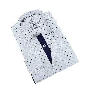 Navy Blue Polka Dot Print Fil Coupé Button Down Shirt