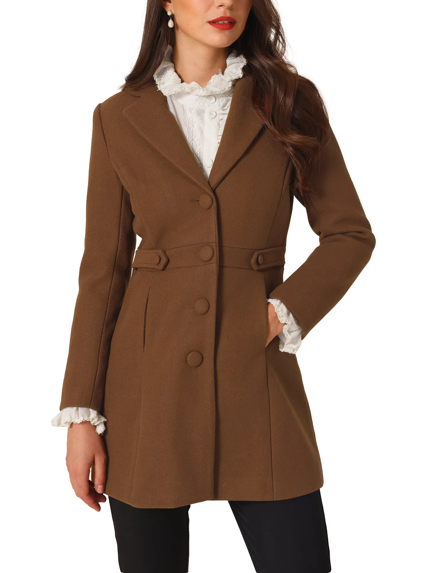 Notched Lapel Single Breasted Button Down Winter Coat