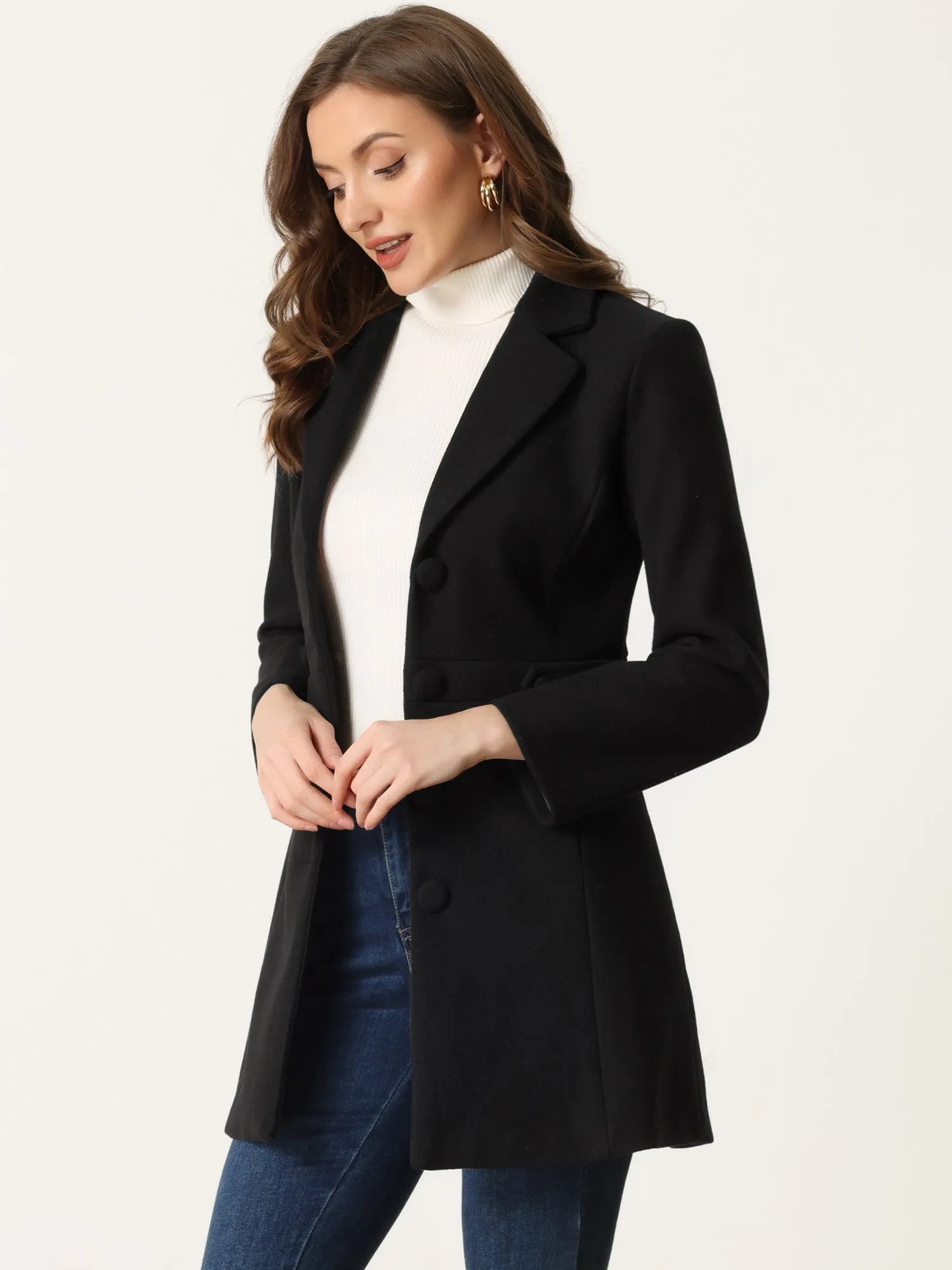 Notched Lapel Single Breasted Button Down Winter Coat