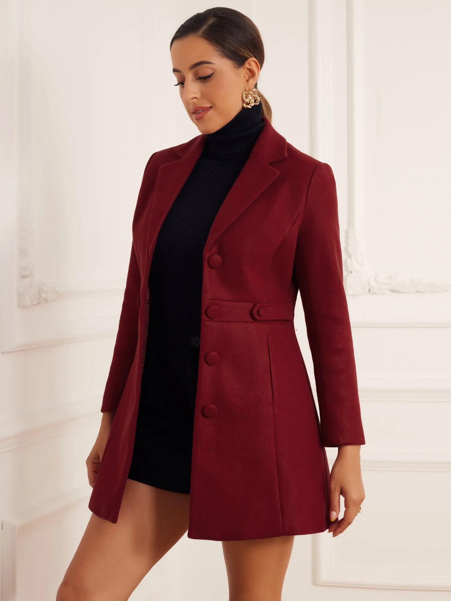 Notched Lapel Single Breasted Button Down Winter Coat