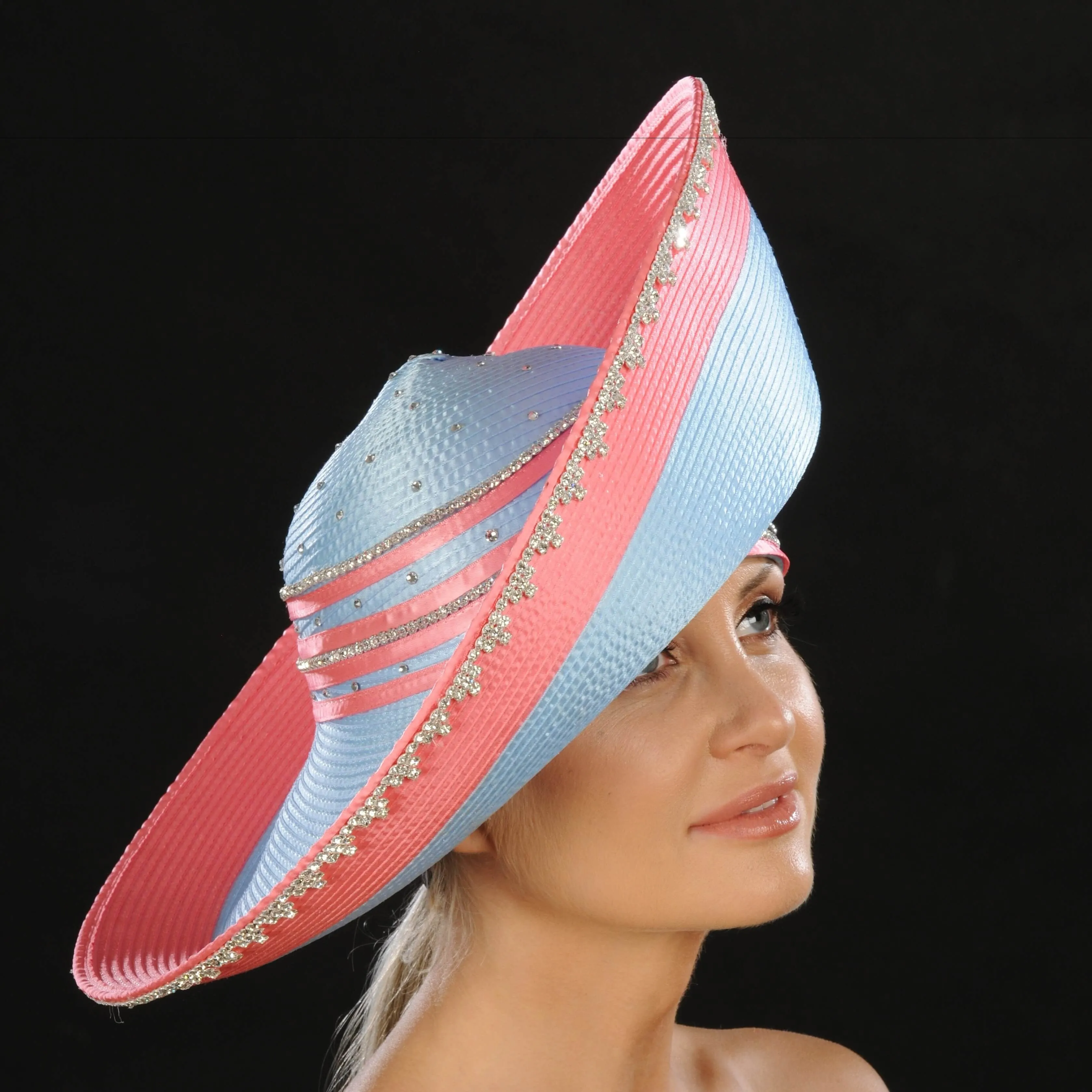 OE8013- Wide brim satin dress hat for women