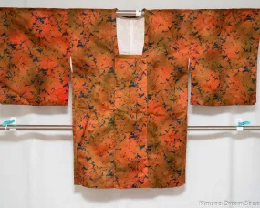 Orange Autumn Haori - Vintage Polyester Women's Kimono Jacket - Abstract Patterns Fall Style