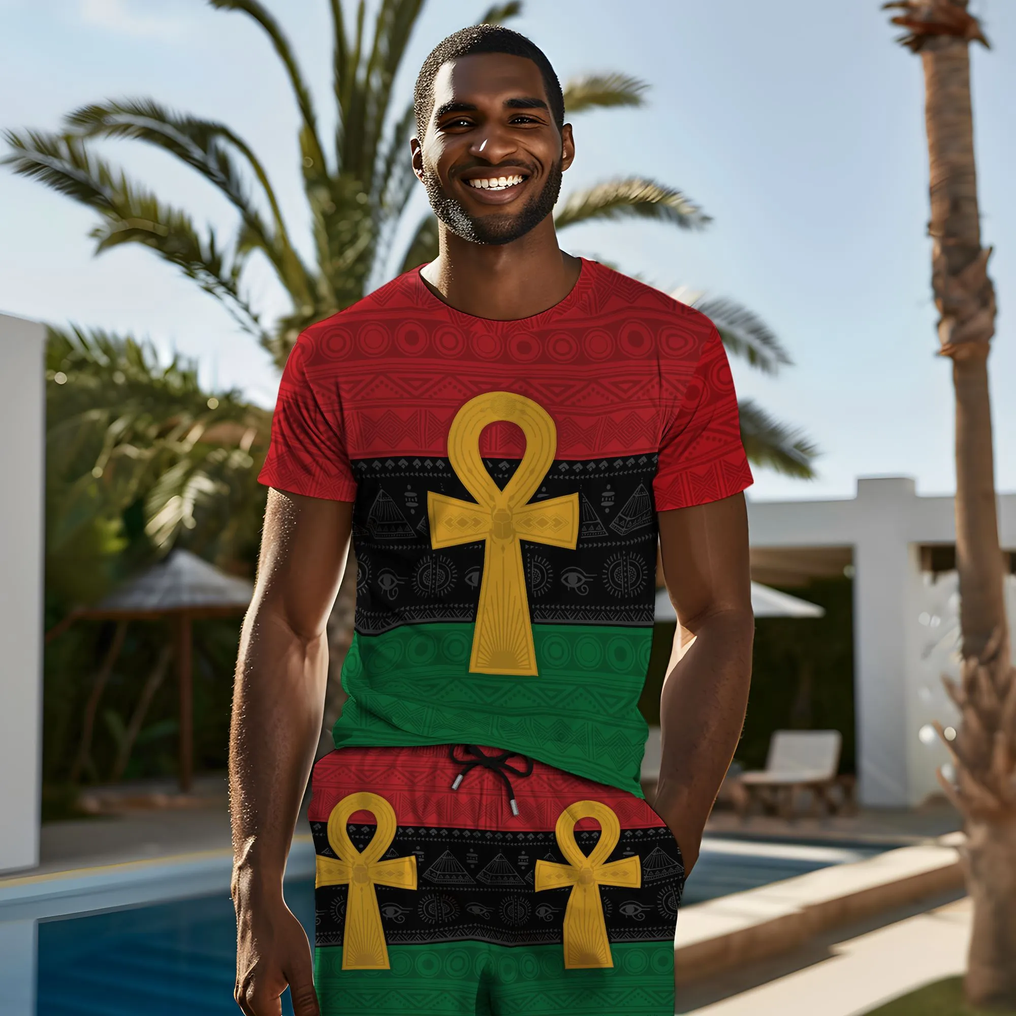 Pan African Ankh T-shirt And Shorts Set
