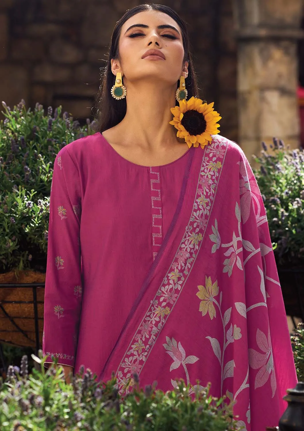 Party Wear Pure Viscose Muslin Unstitched Printed Suit Pink