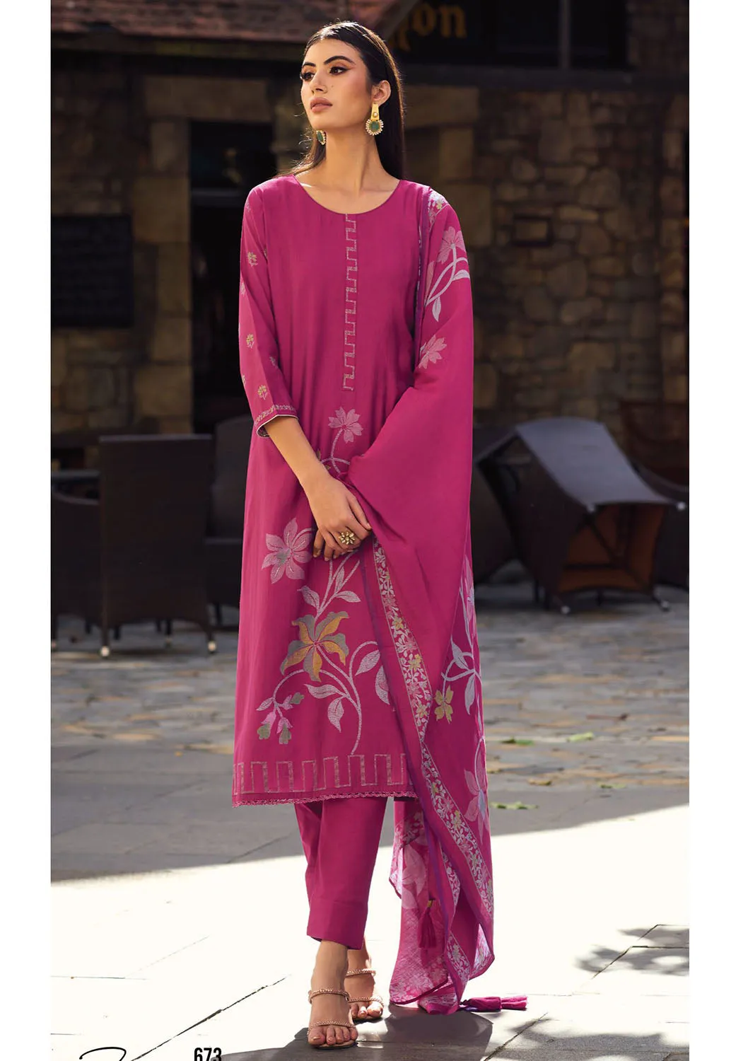 Party Wear Pure Viscose Muslin Unstitched Printed Suit Pink