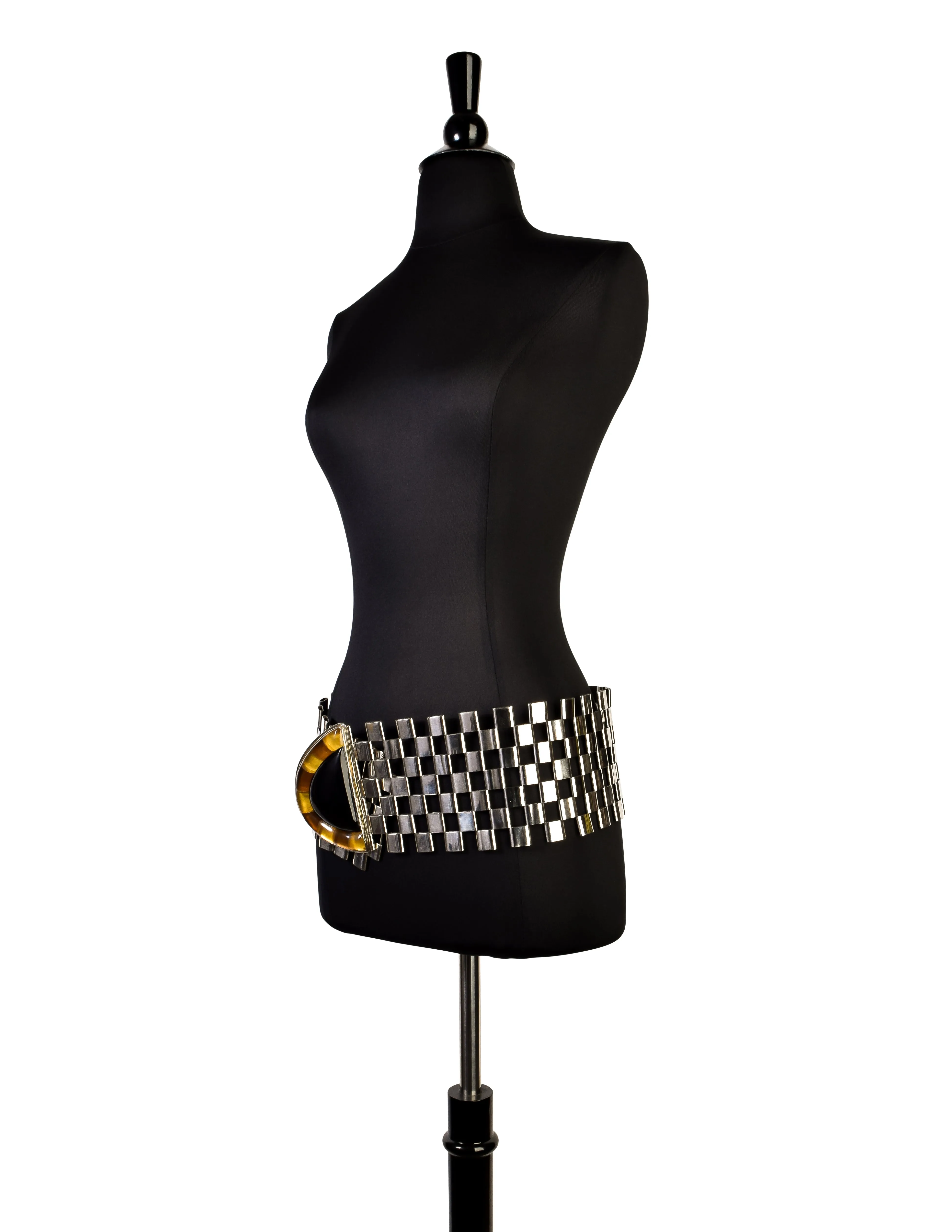 Perez Sanz Vintage Black Yellow Poured Resin Alpaca Silver Statement Box Link Belt