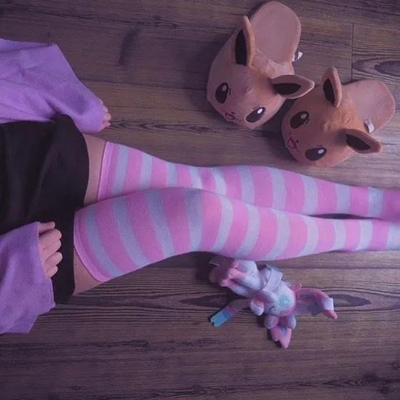 Pink Striped Thigh Highs