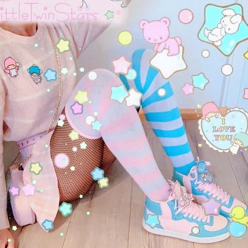 Pink Striped Thigh Highs