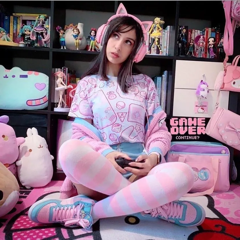 Pink Striped Thigh Highs