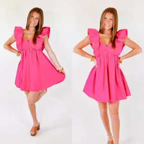 Pixie Perfect Ruffled Sleeve V Neck Dress in Pink