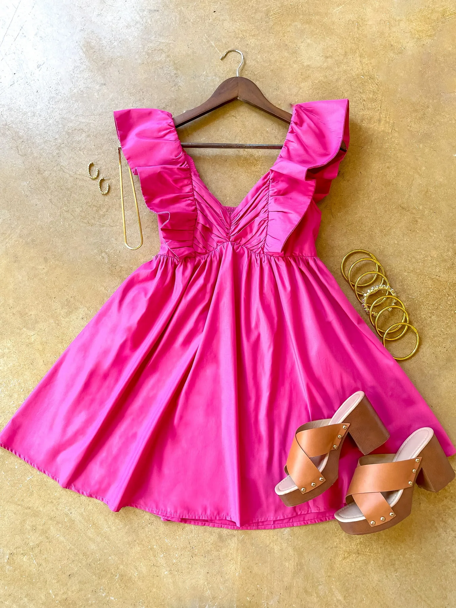 Pixie Perfect Ruffled Sleeve V Neck Dress in Pink
