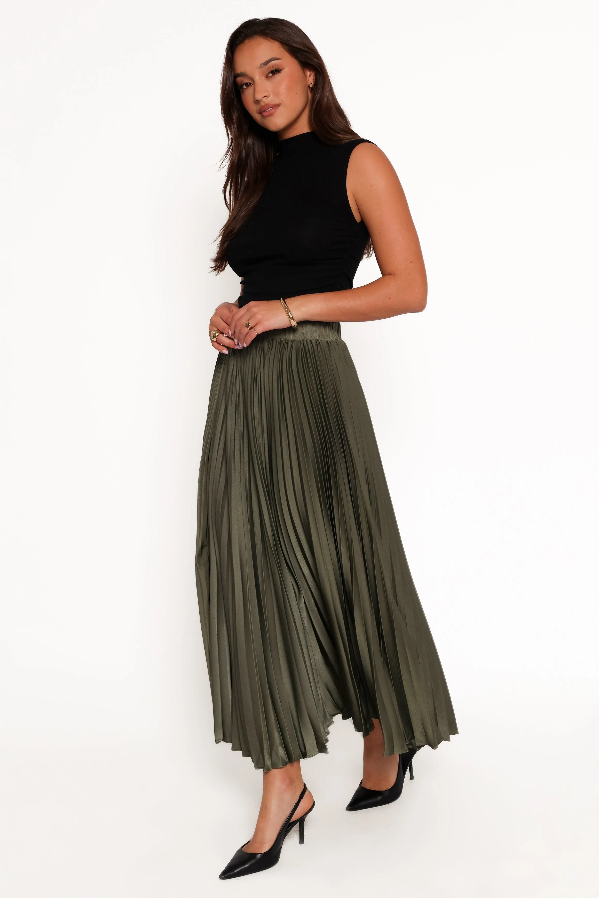 Polina Pleated Maxi Skirt - Olive