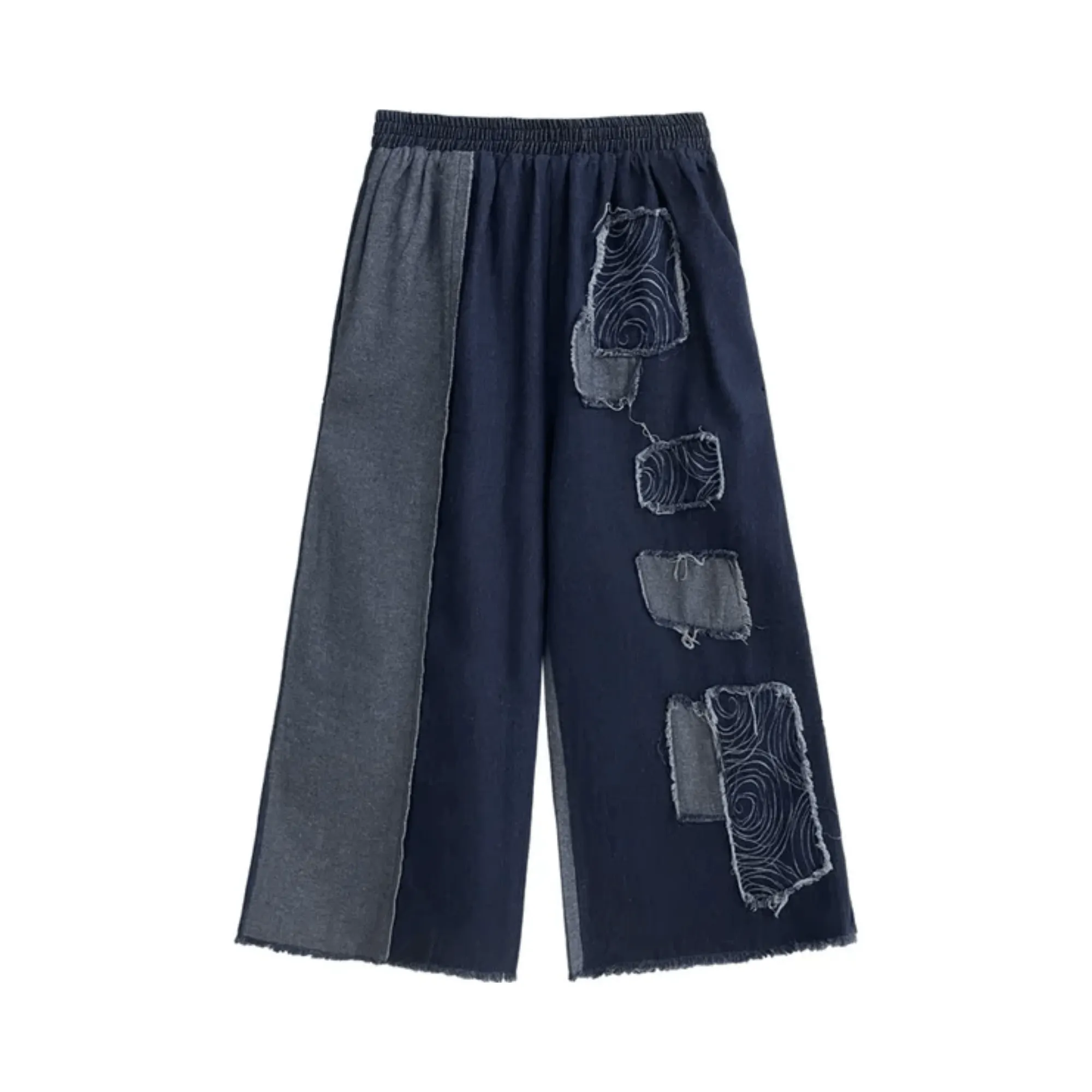 Pre Order:  Two-Tone Patchwork Denim Pants
