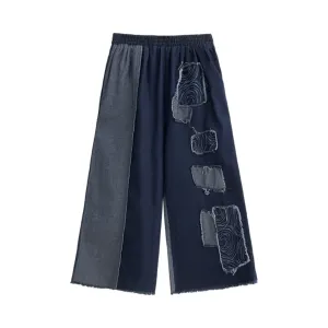 Pre Order:  Two-Tone Patchwork Denim Pants