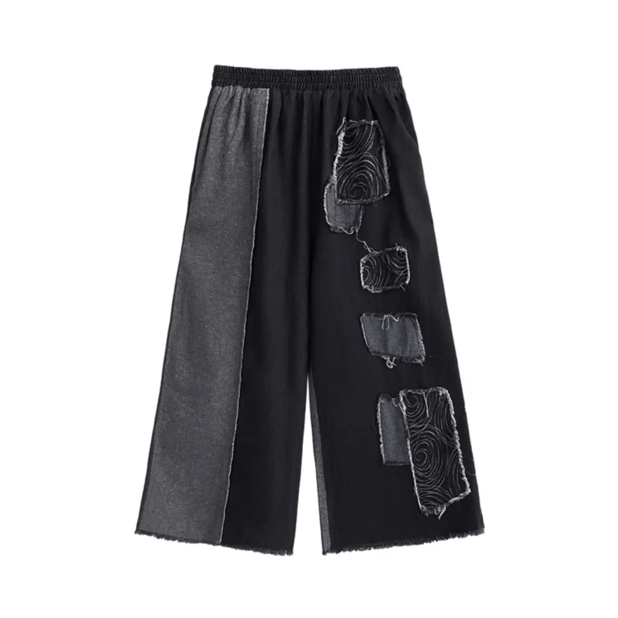 Pre Order:  Two-Tone Patchwork Denim Pants