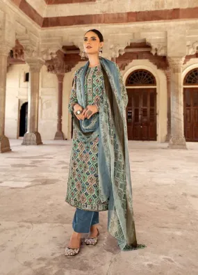 Printed Blue Pashmina Winter Unstiched Ladies Suits Material