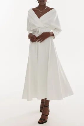 Reese Crepe Midi Dress in Ivory