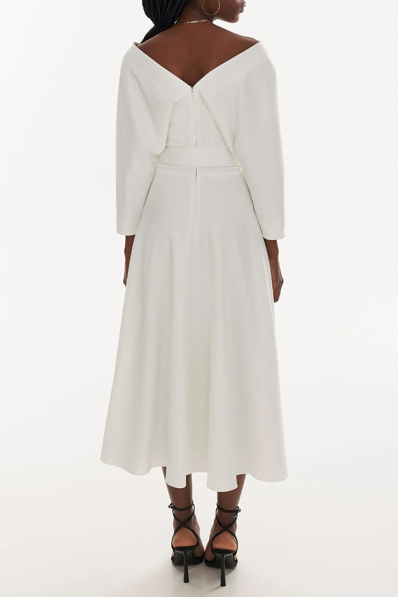 Reese Crepe Midi Dress in Ivory