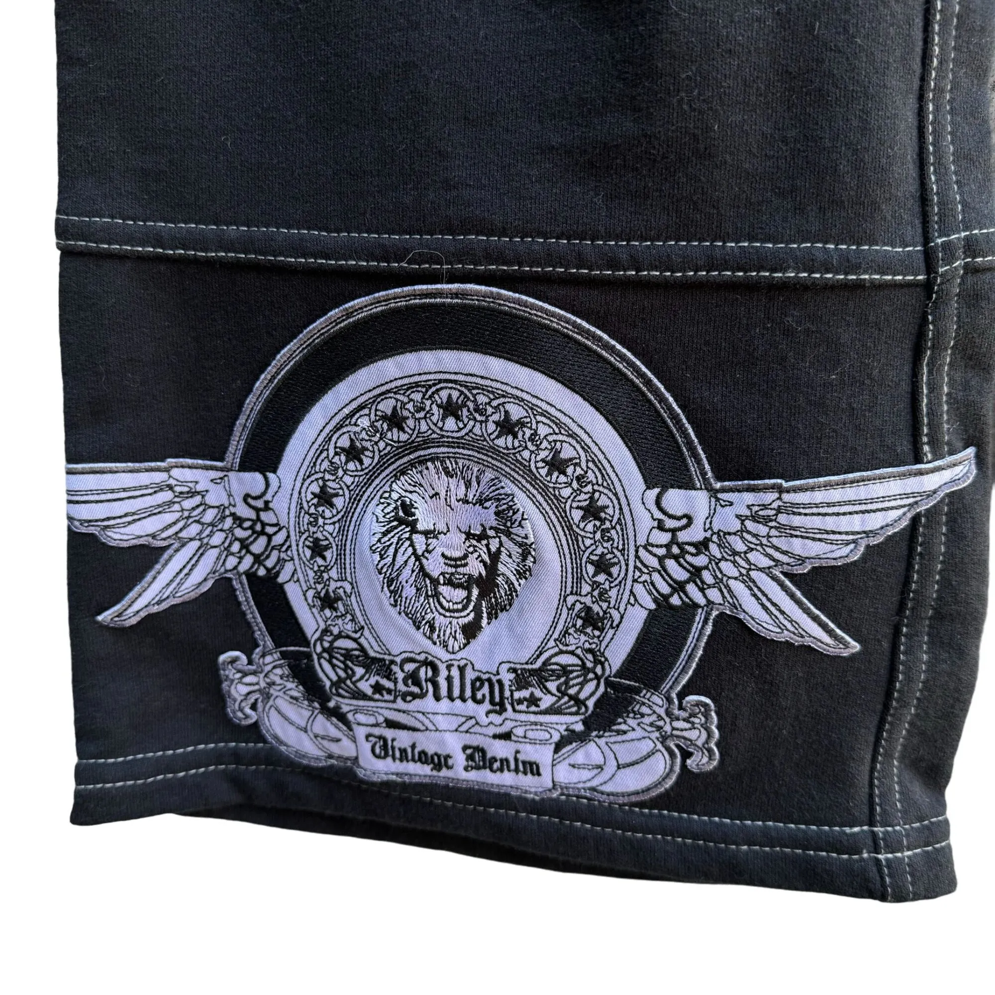 Riley Black Goth Punk Pants With Strap & D-Rings "To Be" Print Lion Wings Patch