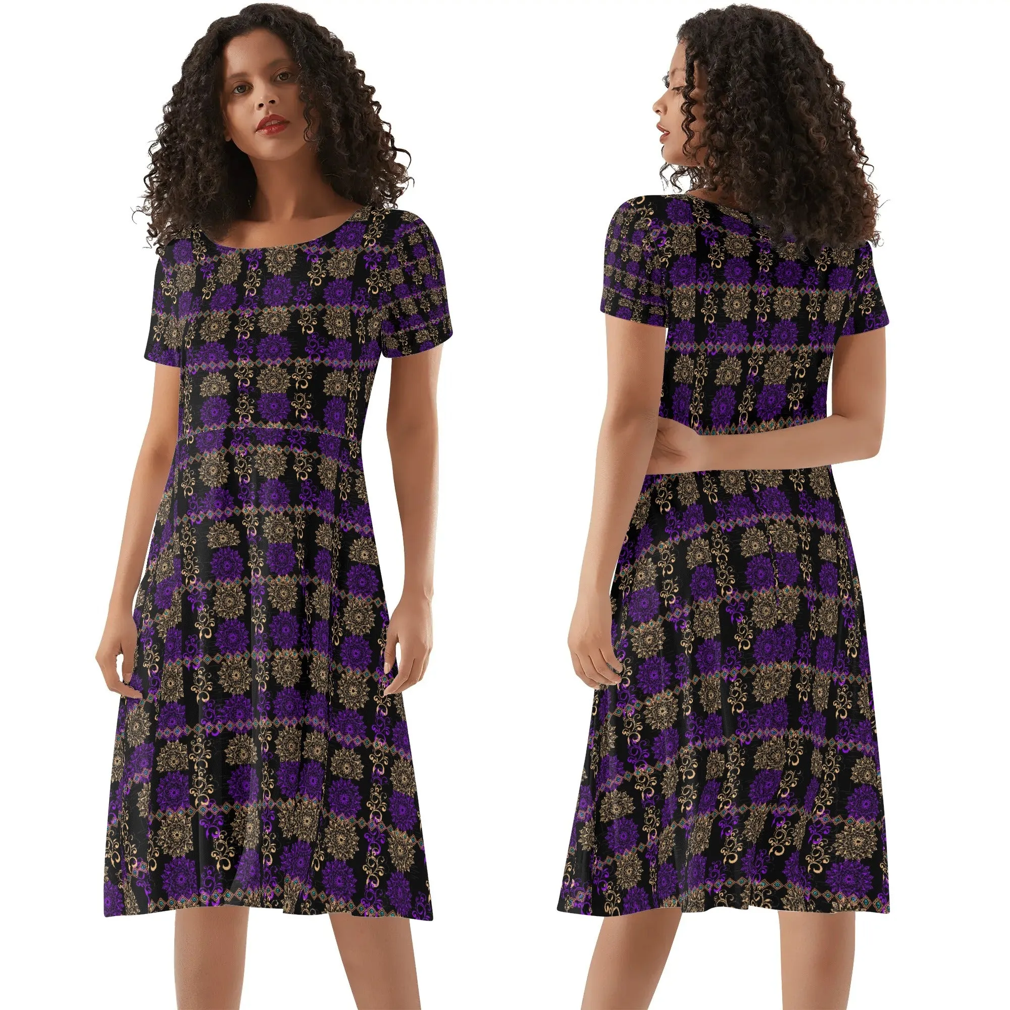 Royal Hues Womens Short Sleeve Ruffle Dress