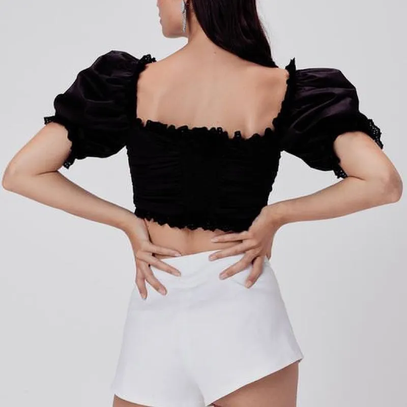 Sage Lace Up Crop Top Black