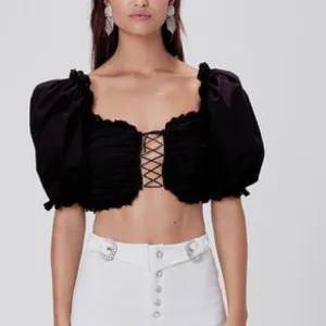 Sage Lace Up Crop Top Black
