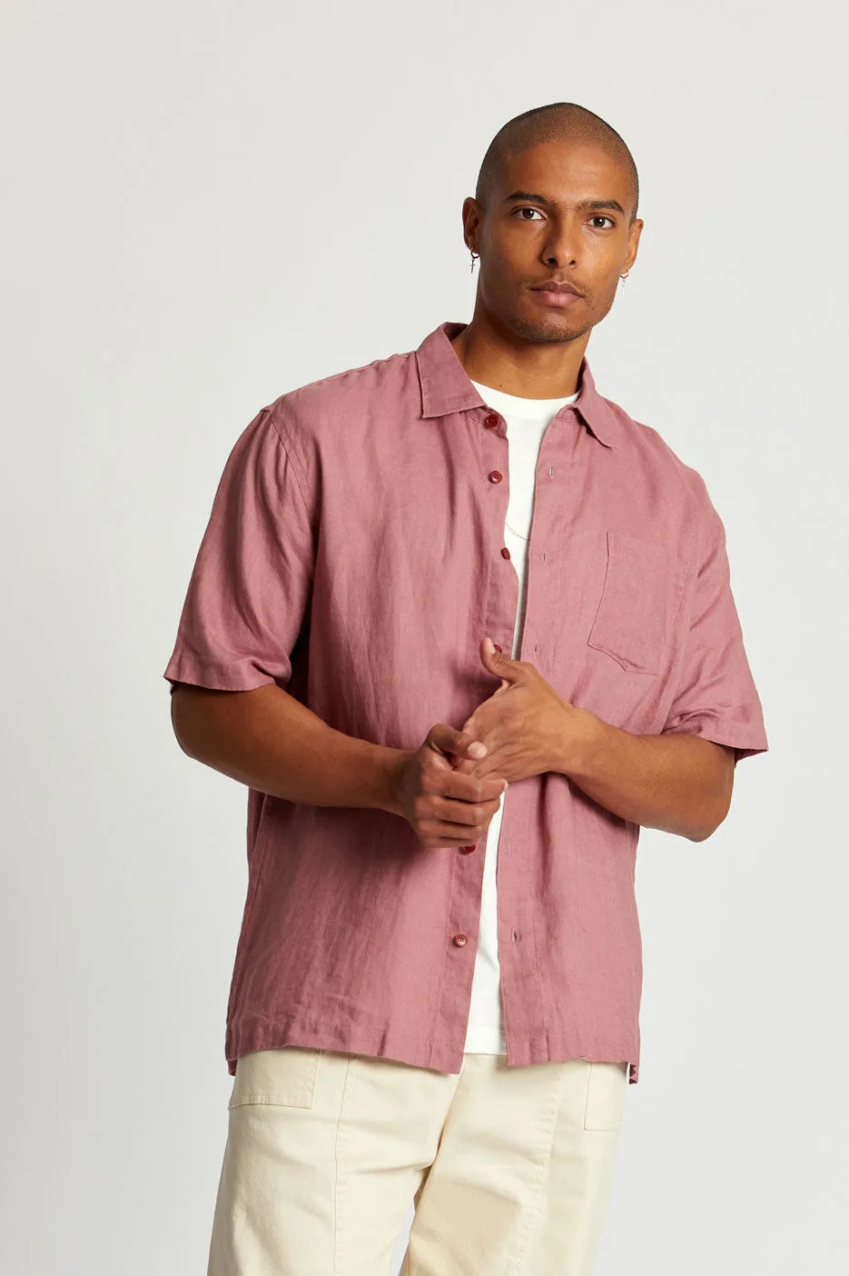 Seb Organic Linen Shirt Dusty Pink