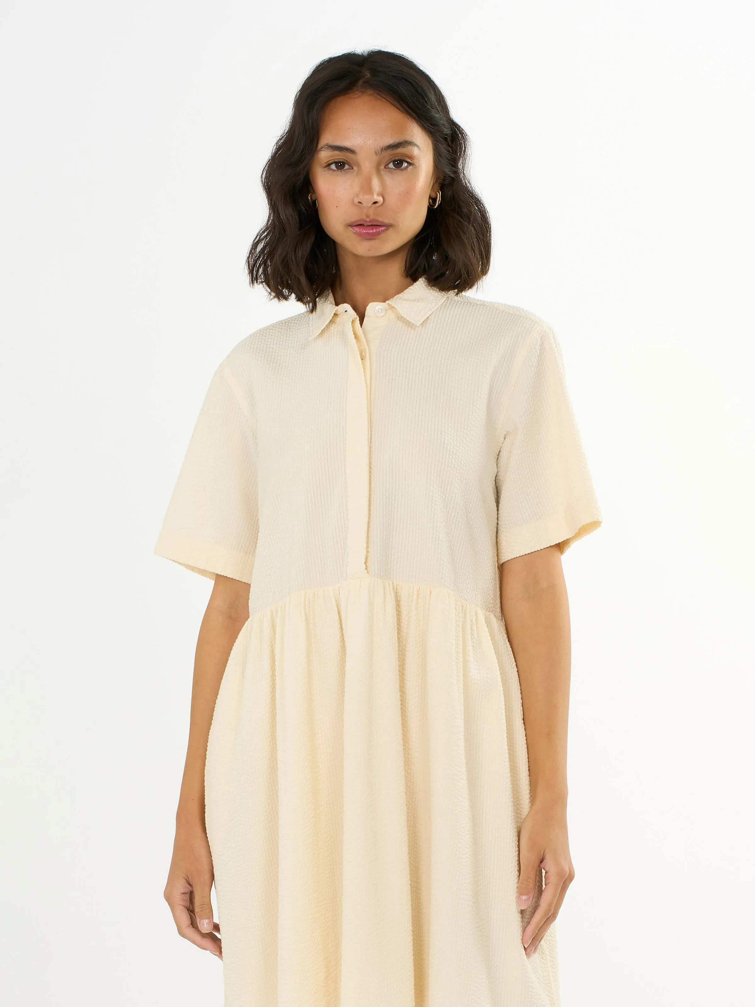 Seersucker short shirt dress - Buttercream