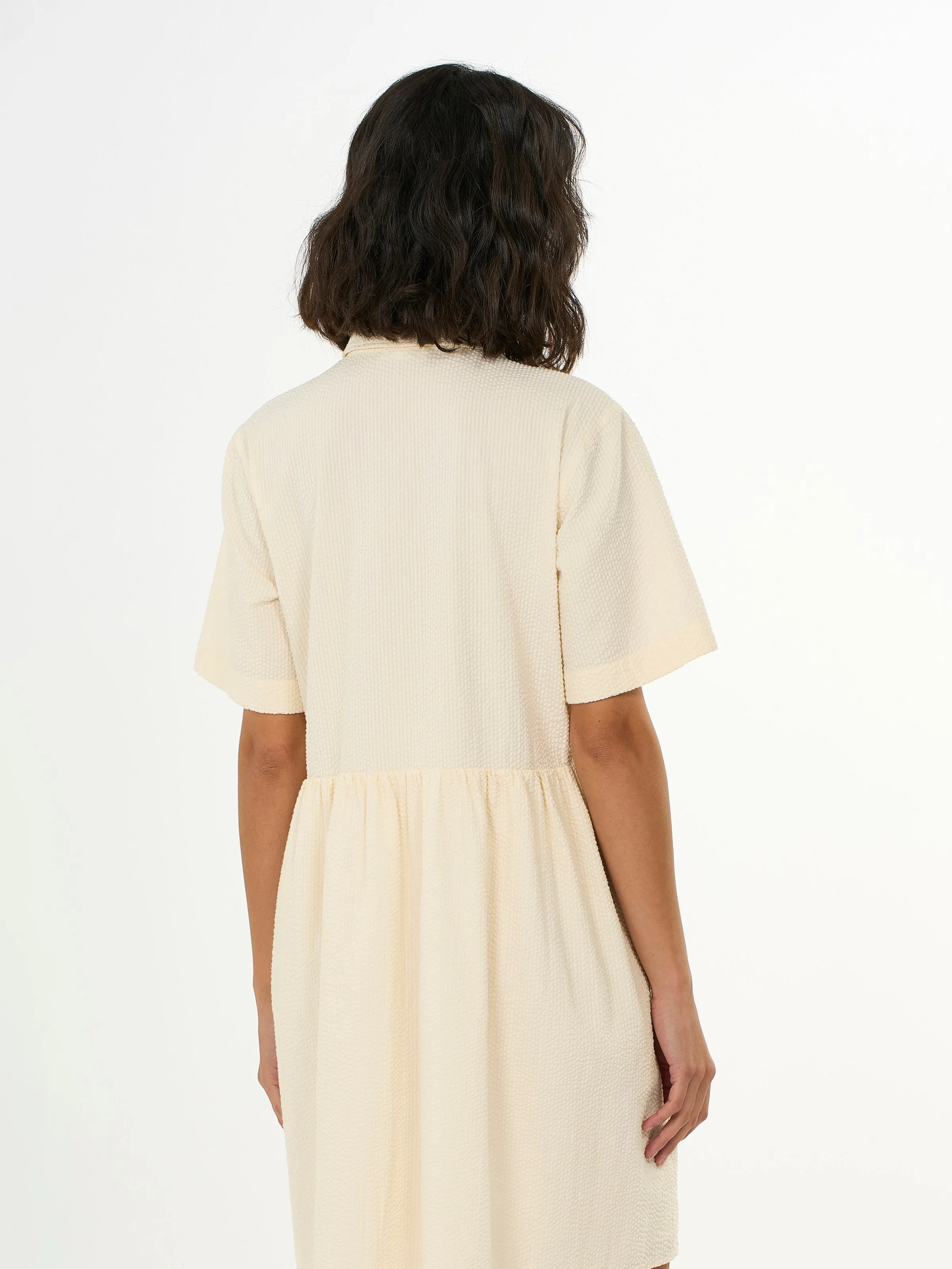 Seersucker short shirt dress - Buttercream