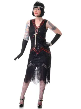 Sequinned Black and Red Womens 1920s Gatsby Costume