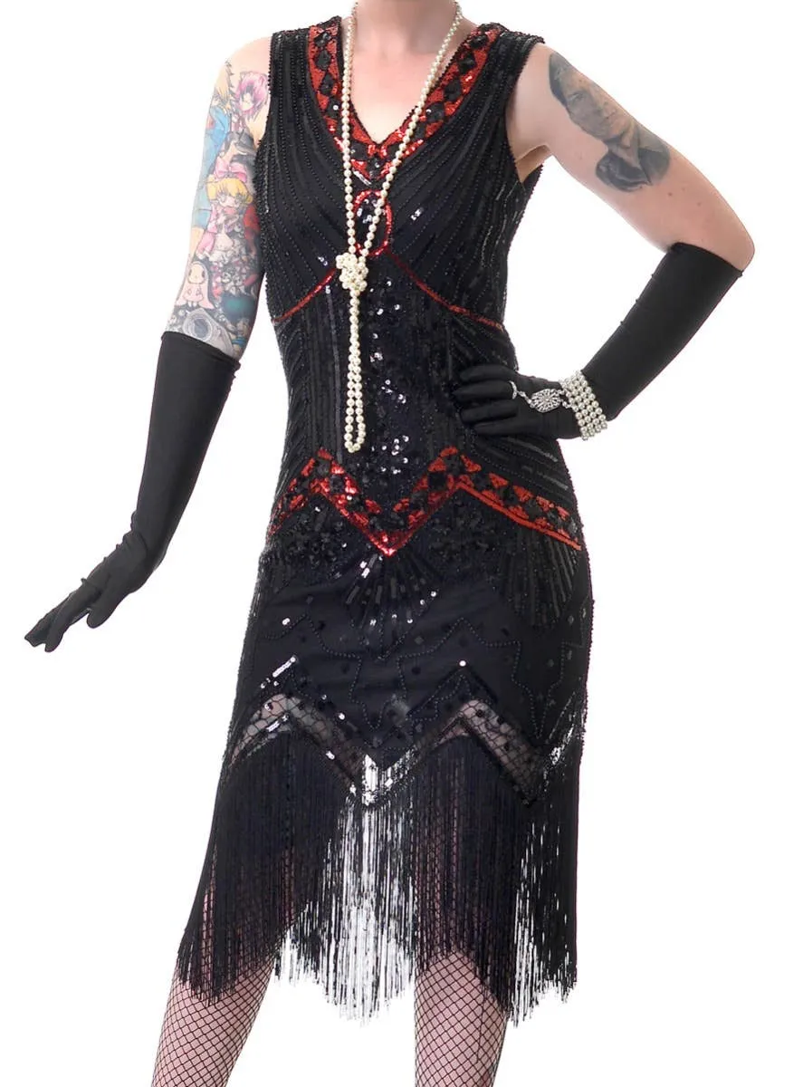 Sequinned Black and Red Womens 1920s Gatsby Costume