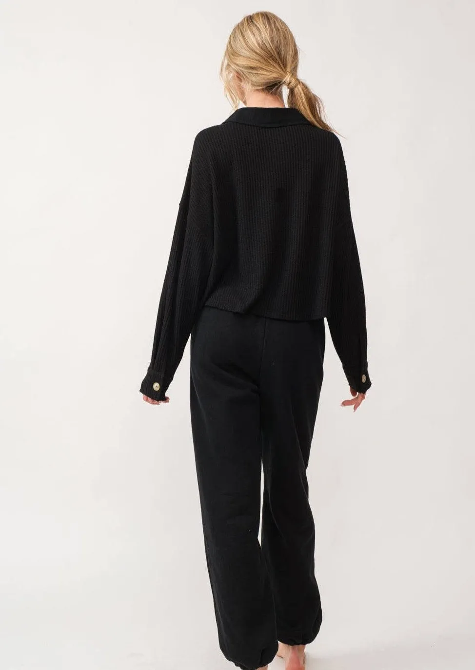 She's a Cozy Queen Cropped Waffle Knit Shacket Top