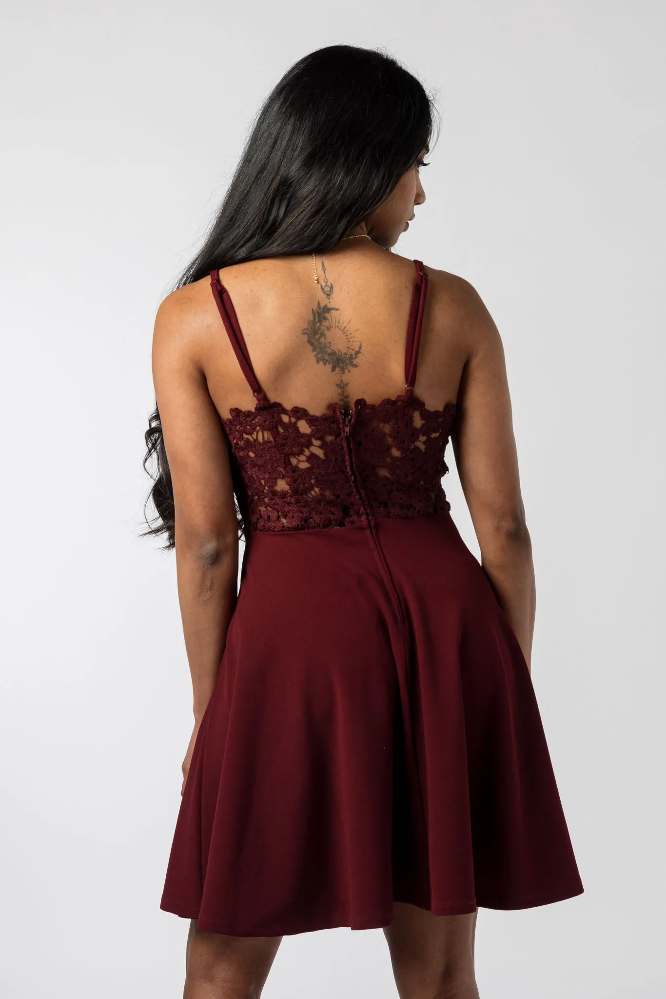 Spaghetti Strap Skater Dress with Lace Back