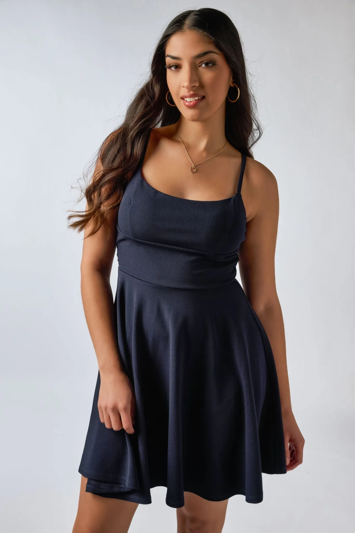 Spaghetti Strap Skater Dress with Lace Back
