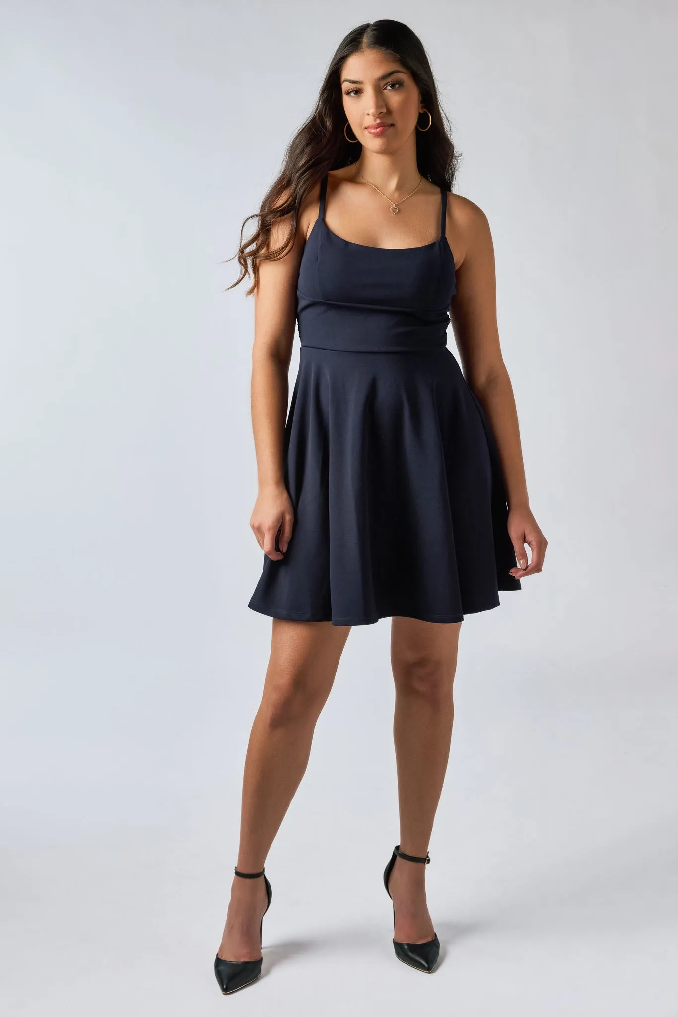 Spaghetti Strap Skater Dress with Lace Back