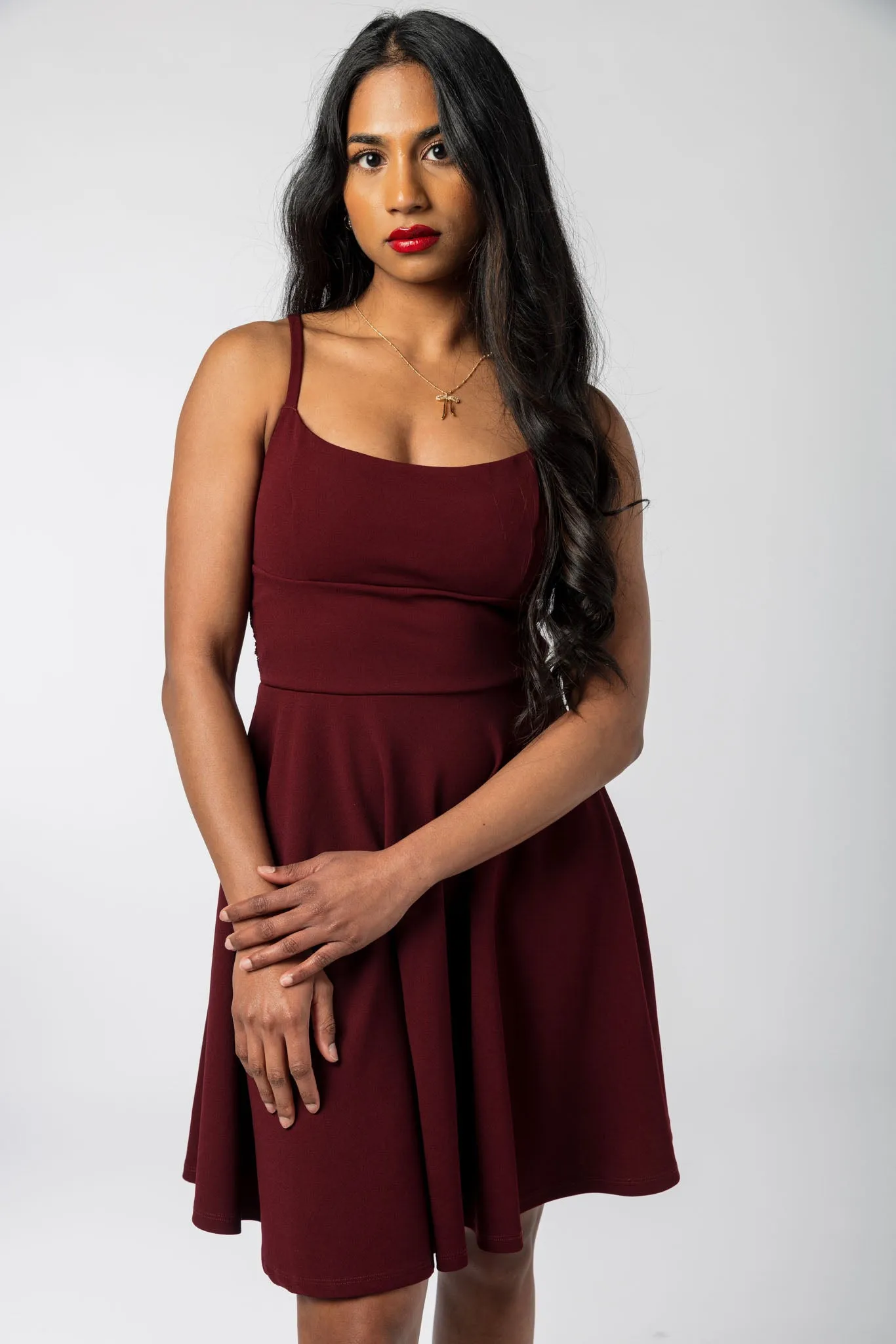Spaghetti Strap Skater Dress with Lace Back