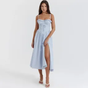 Suninheart Fashion Summer Dresses 2024 Blue Midi Crochet Dress Elegant Sexy Spaghetti Strap Bustier Dress For Party Club