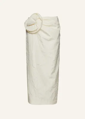 Taffeta rose appliqué midi skirt in cream