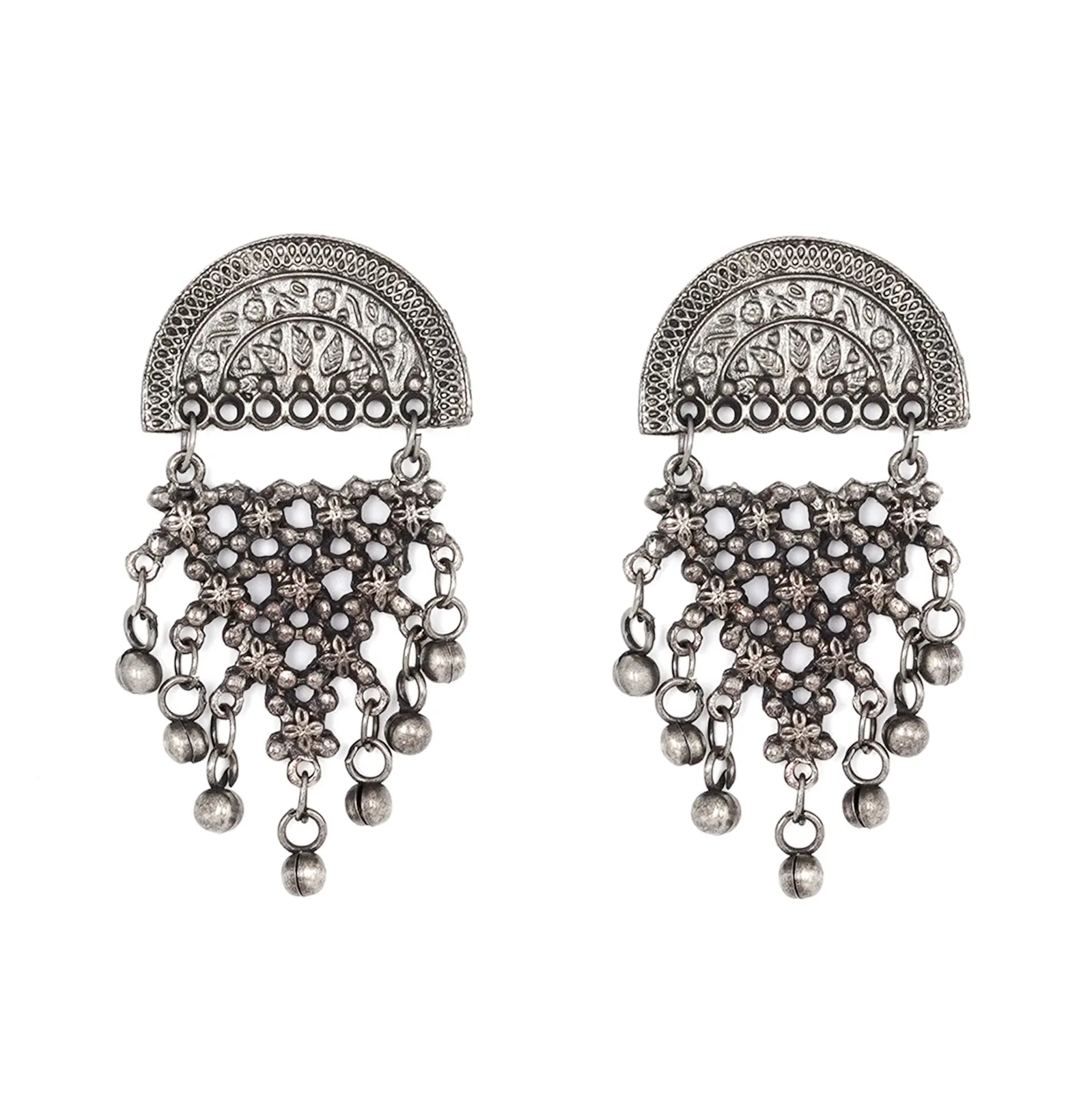 Teejh Arnika Antique Silver Polish Ghungroo Earrings