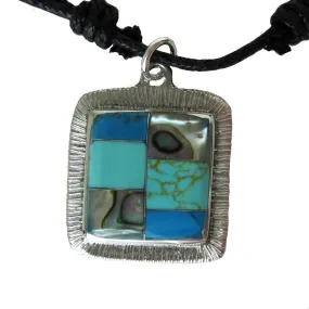 Turquoise and Abalone Square Pendant Necklace Artisana