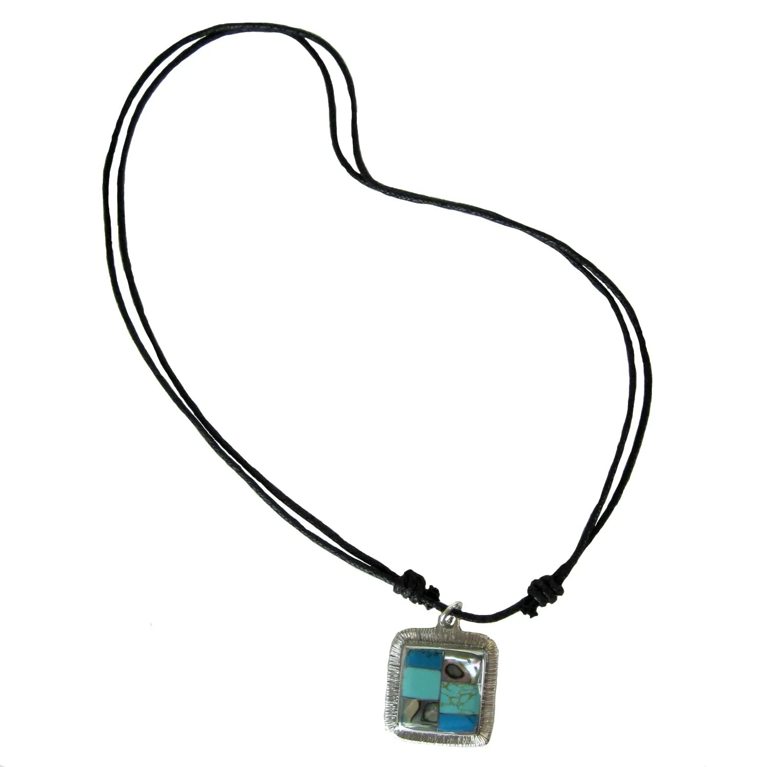 Turquoise and Abalone Square Pendant Necklace Artisana